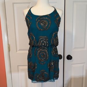 Lotus Threads Teal Sleeveless Racerback Dress with Sequin Swirls NWT